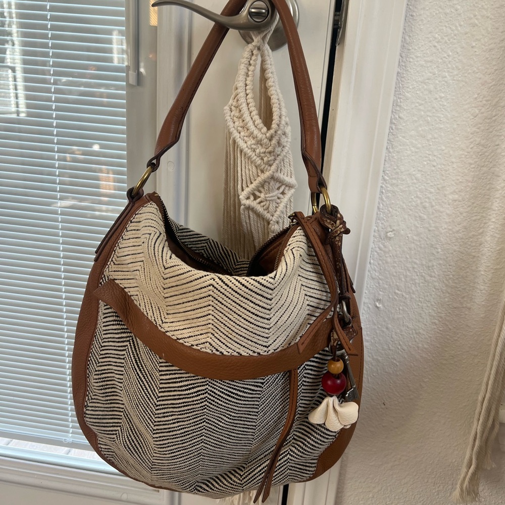 Fossil Tan and Cream Hobo Bag